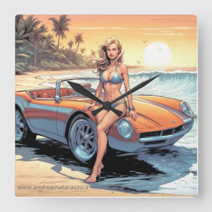 Relógio Quadrado Garota com carro esportivo