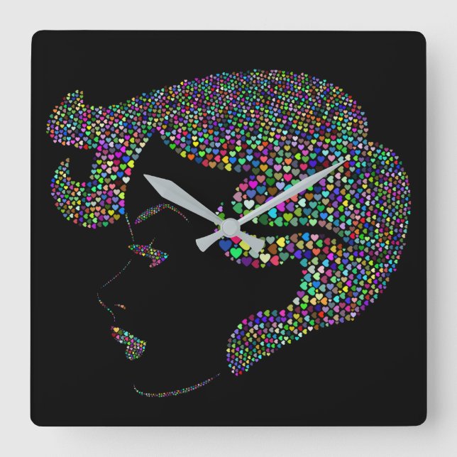 Relógio Quadrado Garota com coração (Frente)