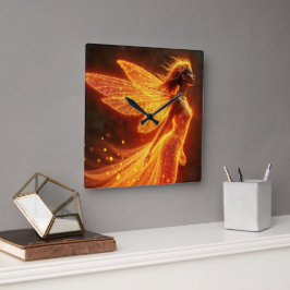 Relógio Quadrado Garota fada vermelha asas brilhantes bonitinhas ne