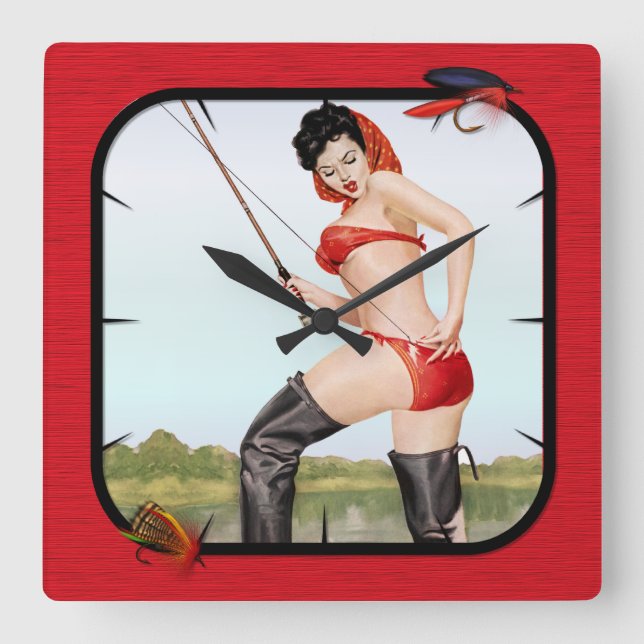 Relógio Quadrado Garota Pino de Pesca de Hoje (Frente)
