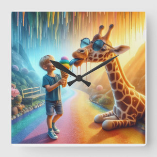 Relógio Quadrado Garoto com Girafa