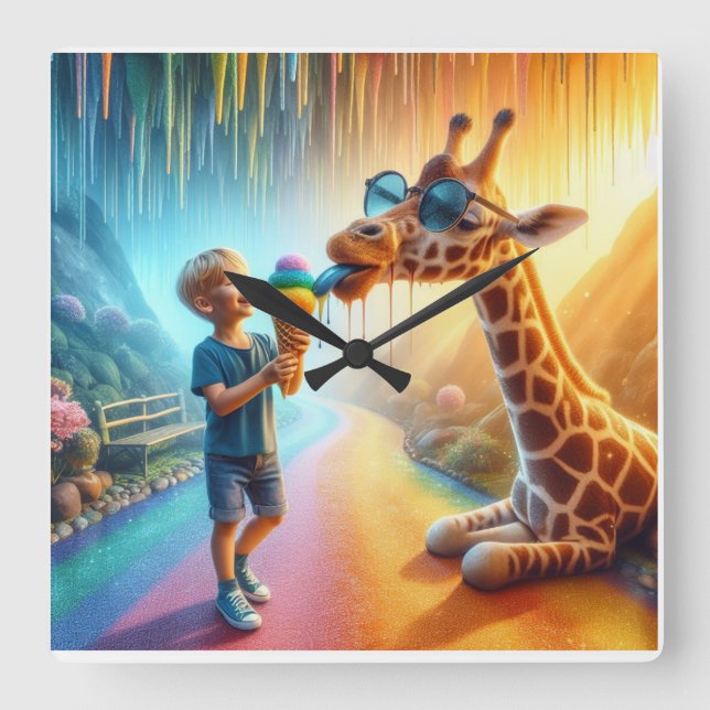 Relógio Quadrado Garoto com Girafa (Frente)