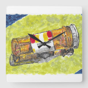 Relógio Quadrado Garrafa de Pílula Grande Clock Aquarela