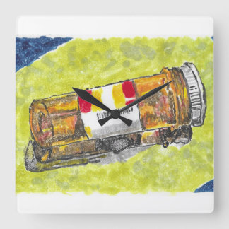 Relógio Quadrado Garrafa de Pílula Grande Clock Aquarela