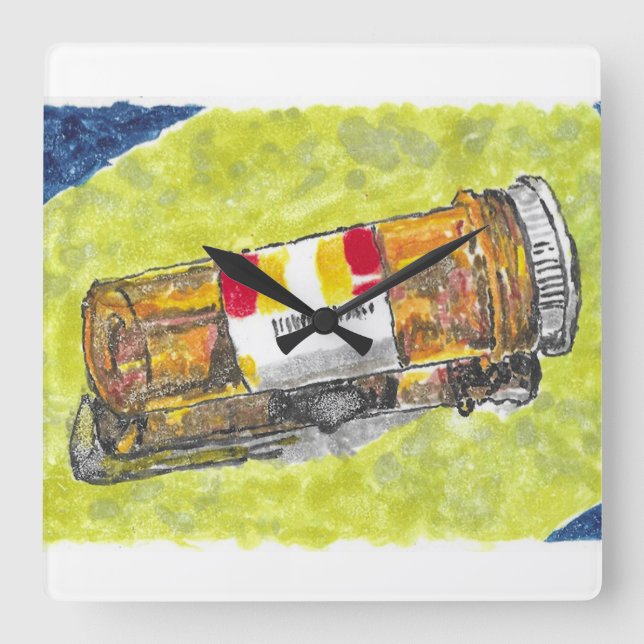 Relógio Quadrado Garrafa de Pílula Grande Clock Aquarela (Frente)