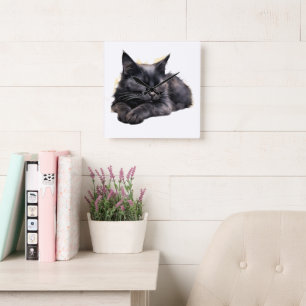 Relógio Quadrado GATA NEGRA DE FLUFFFY bonito COM COR DA ÁGUA