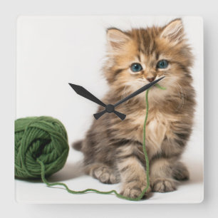 Relógio Quadrado Gatinho com fio verde