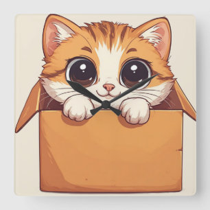 Relógio Quadrado Gatinho de Desenho Animado Adorável Com Olhos Gran