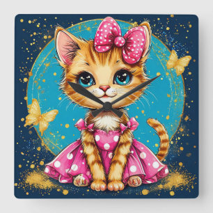 Relógio Quadrado Gatinho de desenho animado fofo