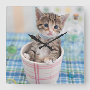 Relógio Quadrado Gatinho de Munchkin com fita bonito