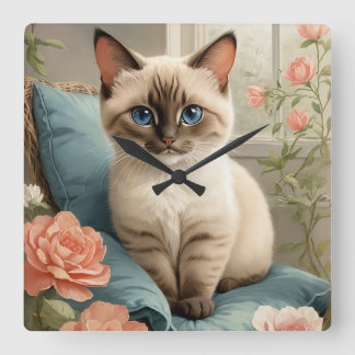 Relógio Quadrado Gatinho Siamês Cujo