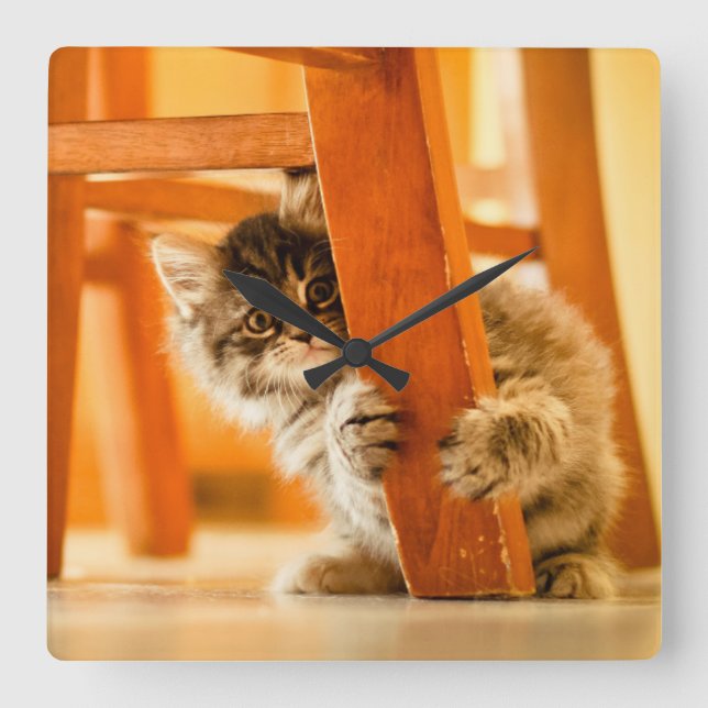 Relógio Quadrado Gatinho sob a cadeira (Frente)
