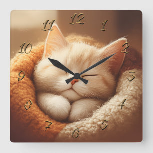 Relógio Quadrado Gatinho sonolento