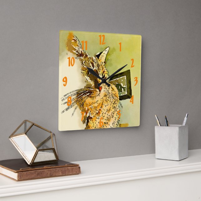 Relógio Quadrado Gatinho Whiskers Heart Nose Watercolor (Escritório)