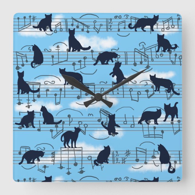 Relógio Quadrado gatinhos musicais (Frente)