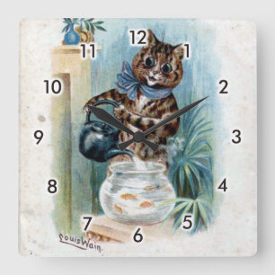 Relógio Quadrado Gato com chaleira, Louis Wain