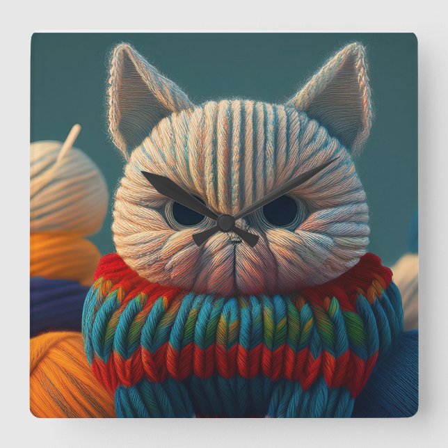 Relógio Quadrado Gato Com Uma Atitude "A" Capital (Frente)