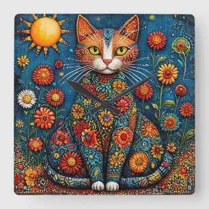 Relógio Quadrado Gato de desenho animado fofo