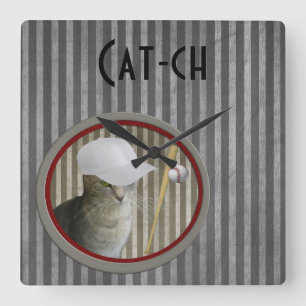 Relógio Quadrado Gato-de-gato-de-beisebol engraçado, Trendy