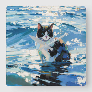 Relógio Quadrado Gato E O Oceano (#1)