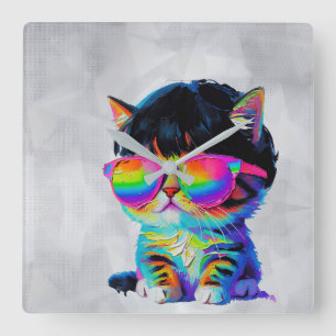 Relógio Quadrado Gato Engraçado Fofo Smol (Pintura Nº 1)