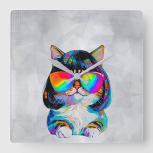 Relógio Quadrado Gato Engraçado Fofo Smol (Pintura Nº 2)
