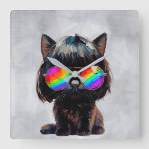 Relógio Quadrado Gato Engraçado Fofo Smol (Pintura Nº 3)