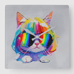 Relógio Quadrado Gato Engraçado Fofo Smol (Pintura Nº 5)
