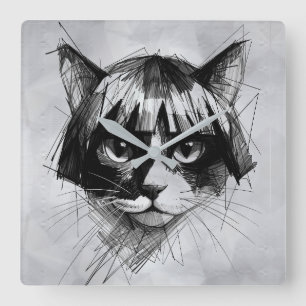 Relógio Quadrado Gato Fofo de Cabelo (Estilo 4 +BG) Arte Refinada
