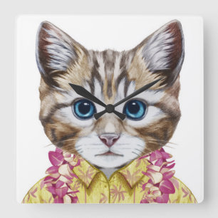 Relógio Quadrado Gato havaiano do gatinho