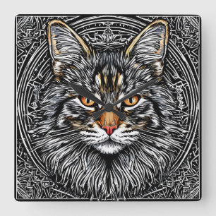 Relógio Quadrado Gato Maine Coon Adorável