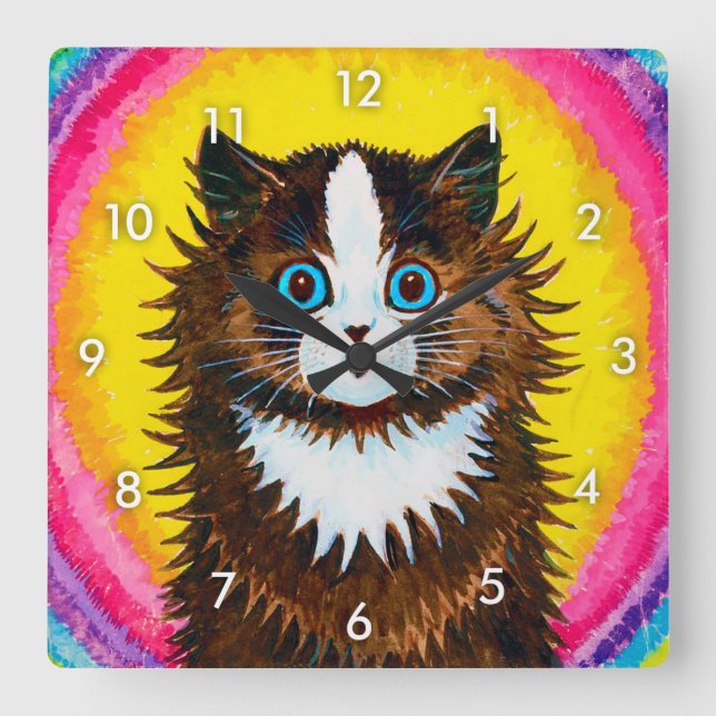 Relógio Quadrado Gato no Arco-íris, Louis Wain (Frente)