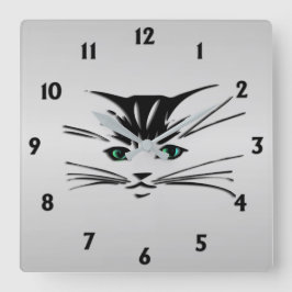 Relógio Quadrado Gato Olhado Verde
