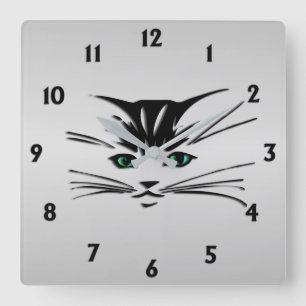 Relógio Quadrado Gato Olhado Verde