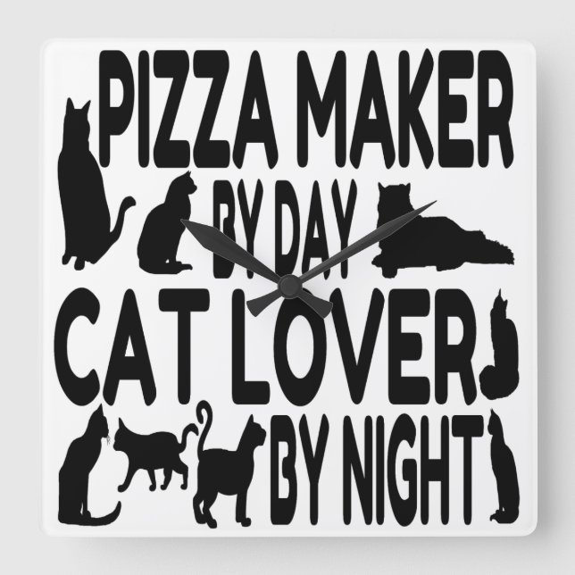 Relógio Quadrado Gato Pizza Pizza De Pizza (Frente)