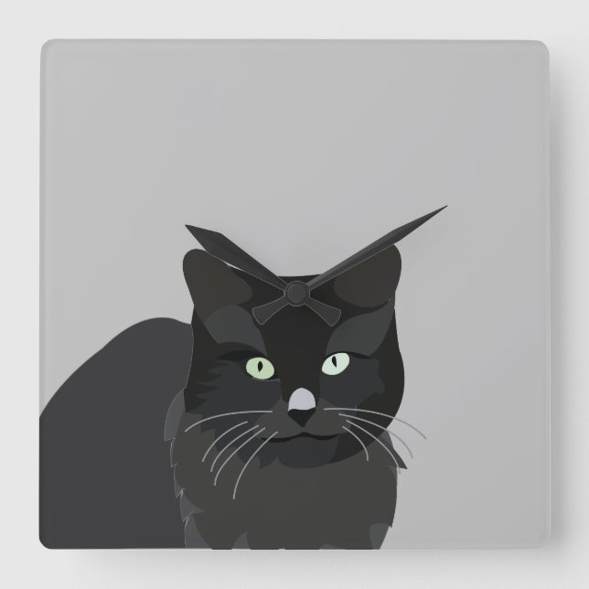 Relógio Quadrado Gato Preto (Frente)