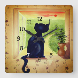 Relógio Quadrado Gato Preto