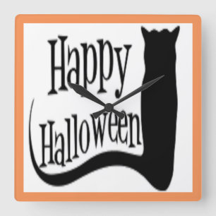 RELÓGIO QUADRADO GATO PRETO "HELLOWEEN"