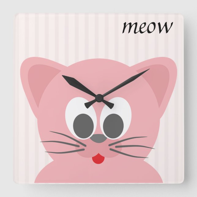 Relógio Quadrado Gato Rosa-de-fenda doce (Frente)