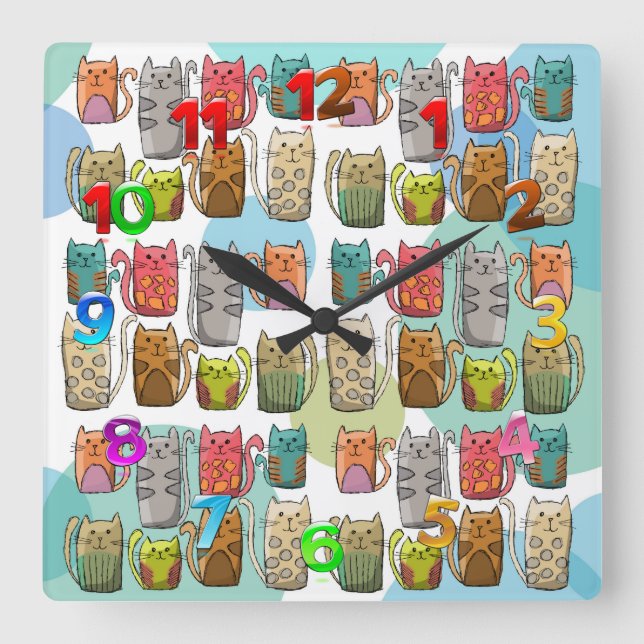 Relógio Quadrado Gatos! (Frente)