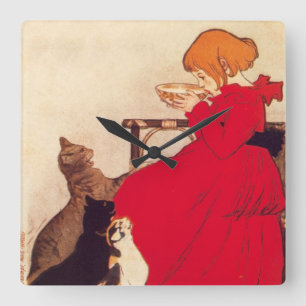 Relógio Quadrado Gatos antigos Theophile Steinlen do leite da