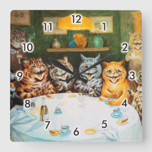 Relógio Quadrado Gatos Aproveitando Charutos e Brandy, Louis Wain