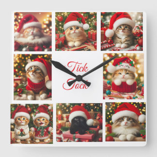Relógio Quadrado Gatos Com Chapéus De Natal Vermelho /Cute /Wall Cl