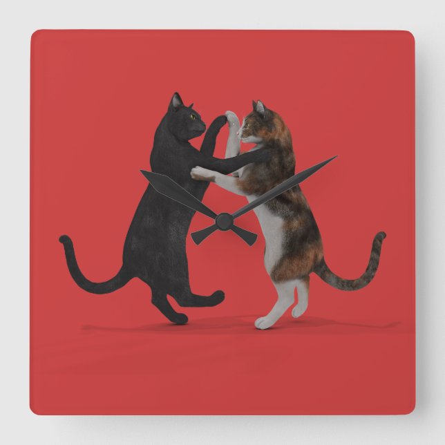 Relógio Quadrado Gatos Dançantes Doce (Frente)