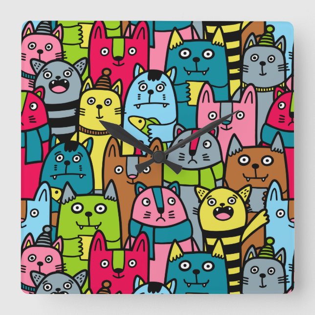 Relógio Quadrado Gatos e gatinhos (Frente)