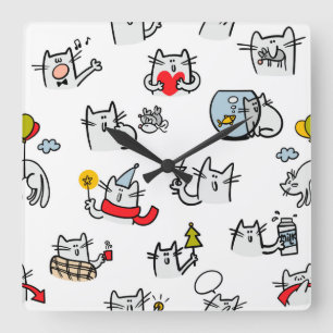 Relógio Quadrado Gatos engraçados, leite e magia.
