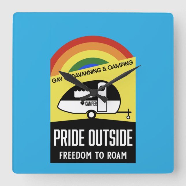 Relógio Quadrado Gay caravana acampando T-Shirt (Frente)