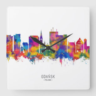 Relógio Quadrado Gdansk Polônia Skyline