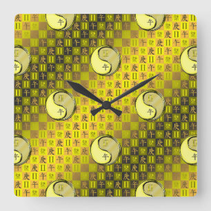 Relógio Quadrado Gêmeos & Cavalo de Metal
