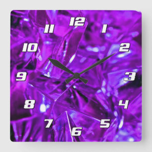 Relógio Quadrado Gemstone Roxo Crystal Ametyst com Números